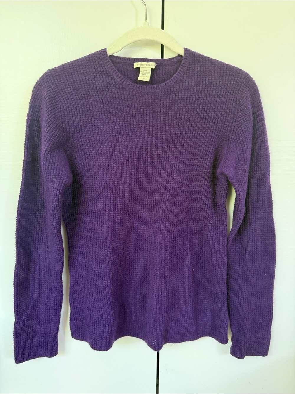 White + Warren Purple Textured Crewneck Sweater